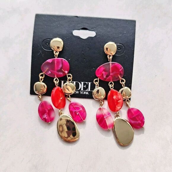 Lydell Jewelry - LYDELL NYC Chandelier NWT Magenta Red Gold Statement earrings Dangle